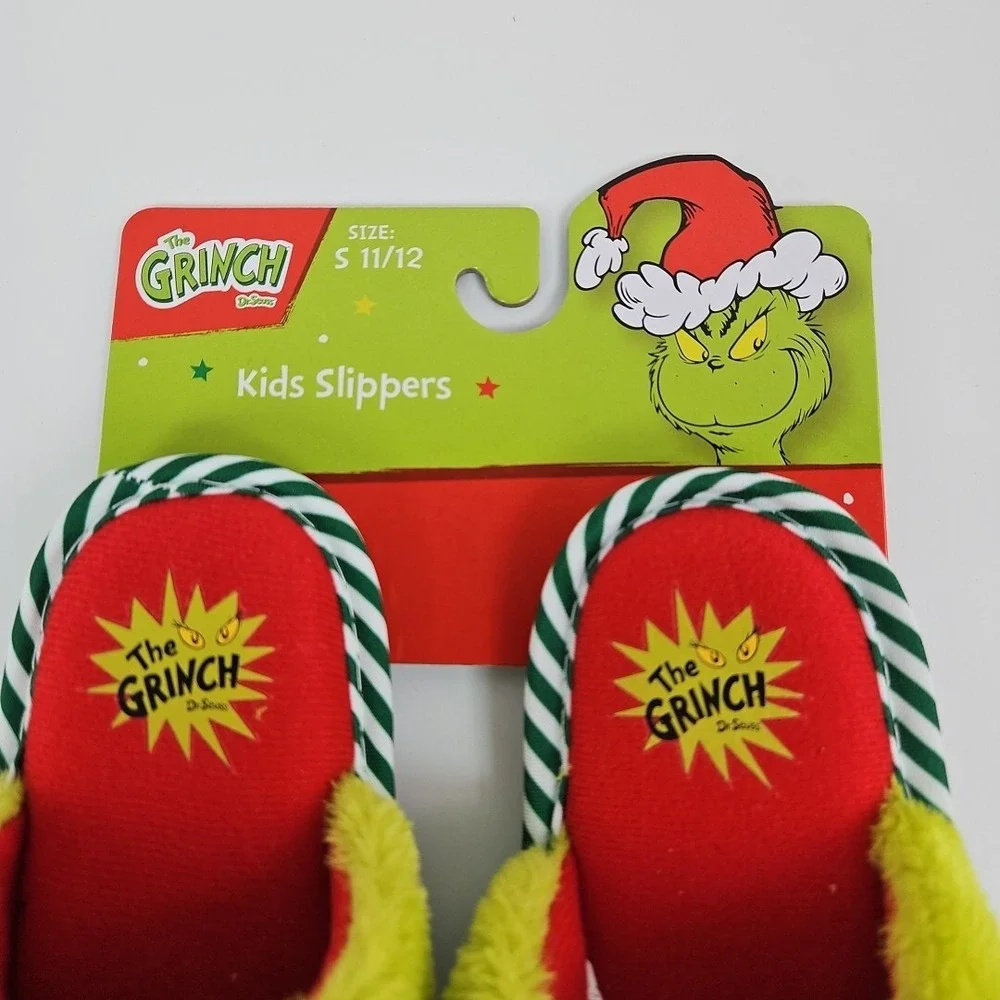 The Grinch Santa Hat Christmas Holiday Kids Slippers Small Size 11/12 New‎